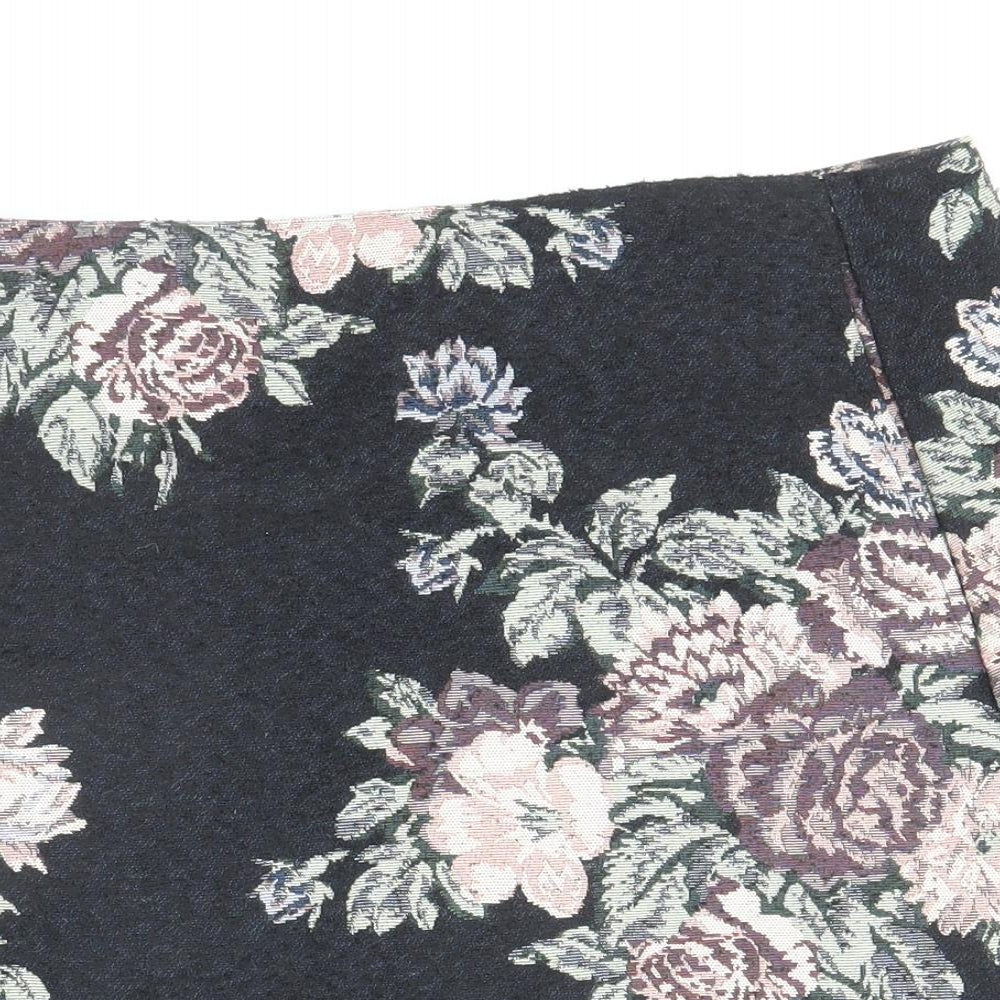 Pins & Needles Womens Black Floral Polyester A-Line Skirt Size S Zip