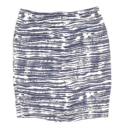 Marks and Spencer Womens Blue Geometric Linen Bandage Skirt Size 12 Zip