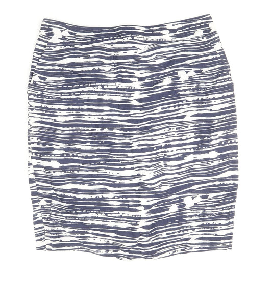 Marks and Spencer Womens Blue Geometric Linen Bandage Skirt Size 12 Zip