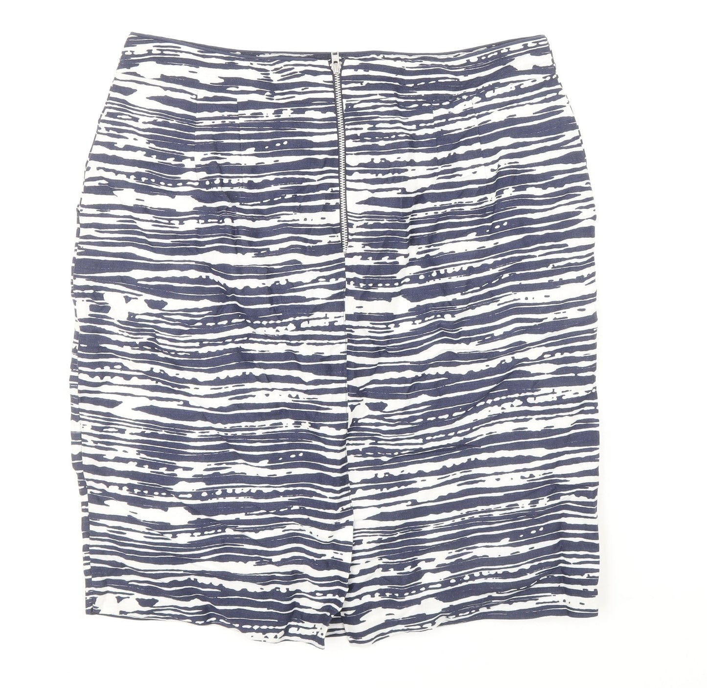 Marks and Spencer Womens Blue Geometric Linen Bandage Skirt Size 12 Zip