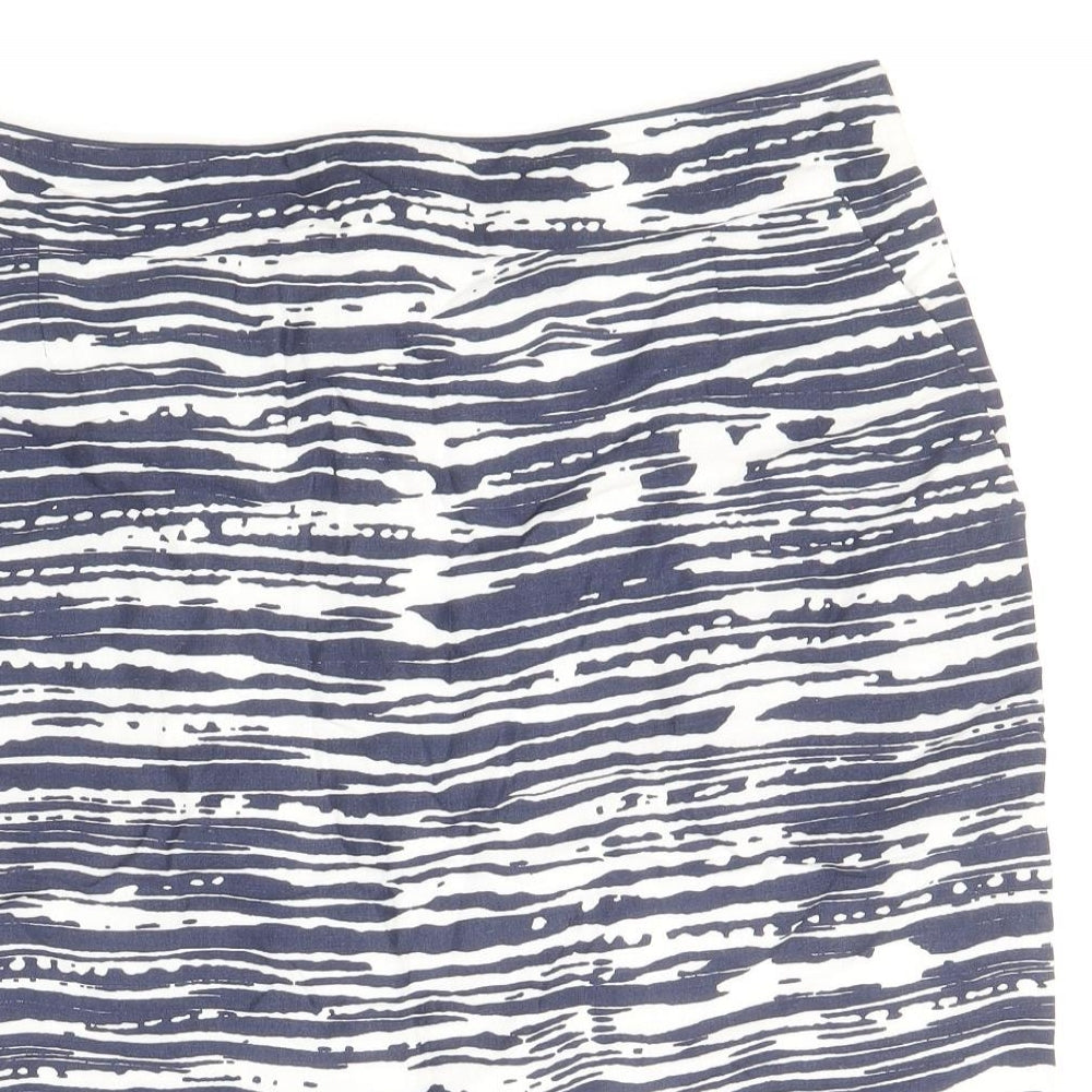 Marks and Spencer Womens Blue Geometric Linen Bandage Skirt Size 12 Zip