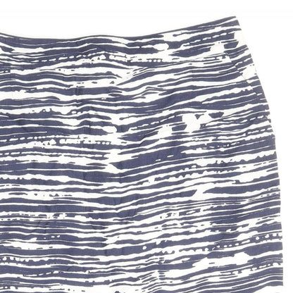 Marks and Spencer Womens Blue Geometric Linen Bandage Skirt Size 12 Zip