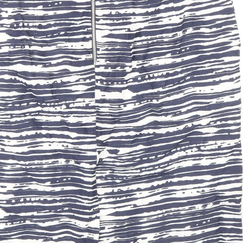 Marks and Spencer Womens Blue Geometric Linen Bandage Skirt Size 12 Zip