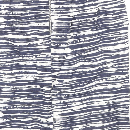 Marks and Spencer Womens Blue Geometric Linen Bandage Skirt Size 12 Zip