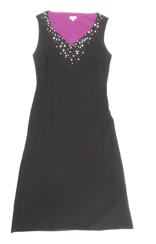 Debenhams Womens Black Polyester A-Line Size 10 V-Neck Pullover - Embellished Neckline