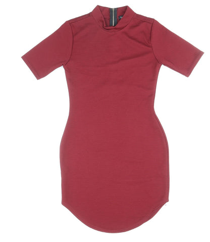 Boohoo Womens Red Polyester Bodycon Size 8 Mock Neck Zip