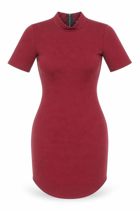 Boohoo Womens Red Polyester Bodycon Size 8 Mock Neck Zip