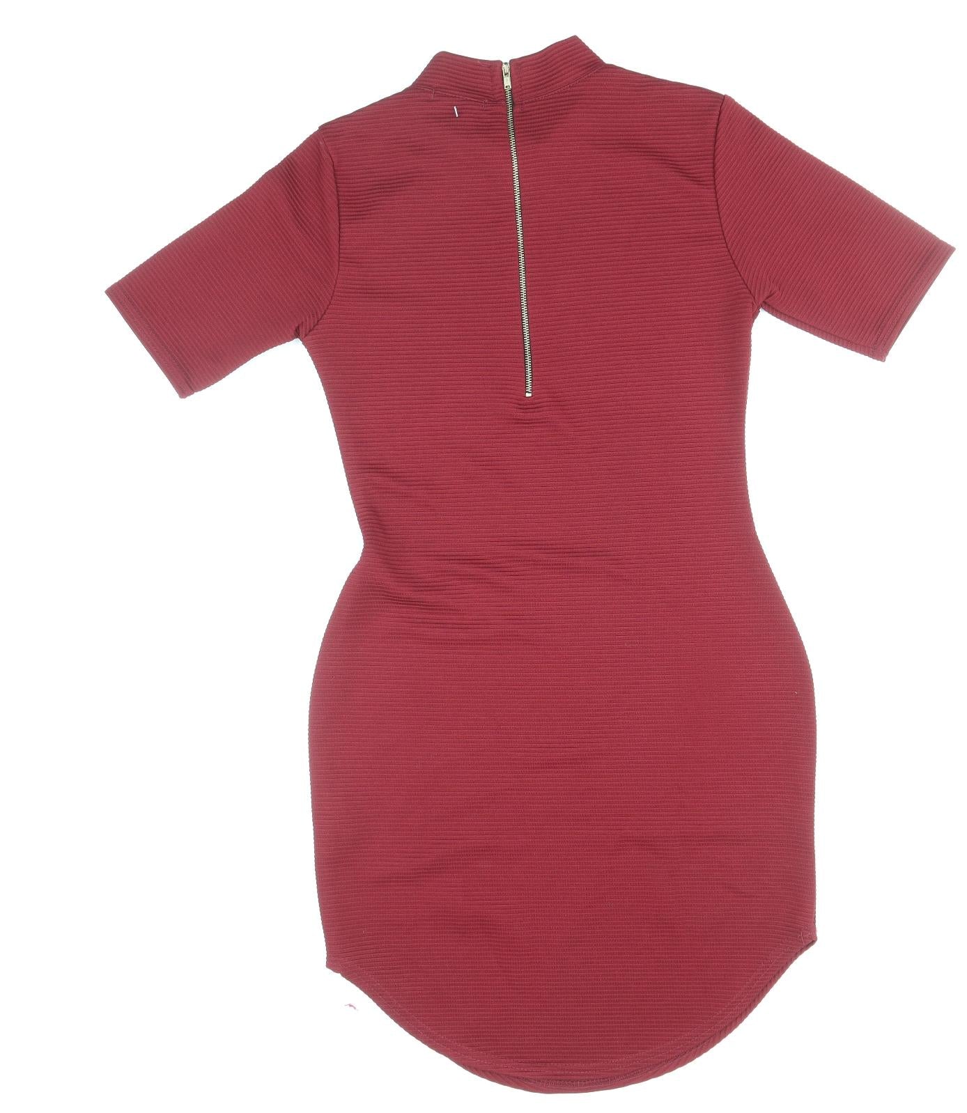 Boohoo Womens Red Polyester Bodycon Size 8 Mock Neck Zip