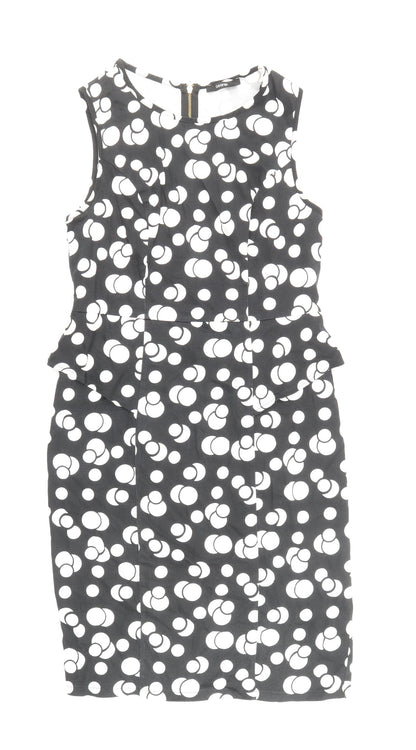George Womens Black Polka Dot Cotton Shift Size 12 Boat Neck Zip
