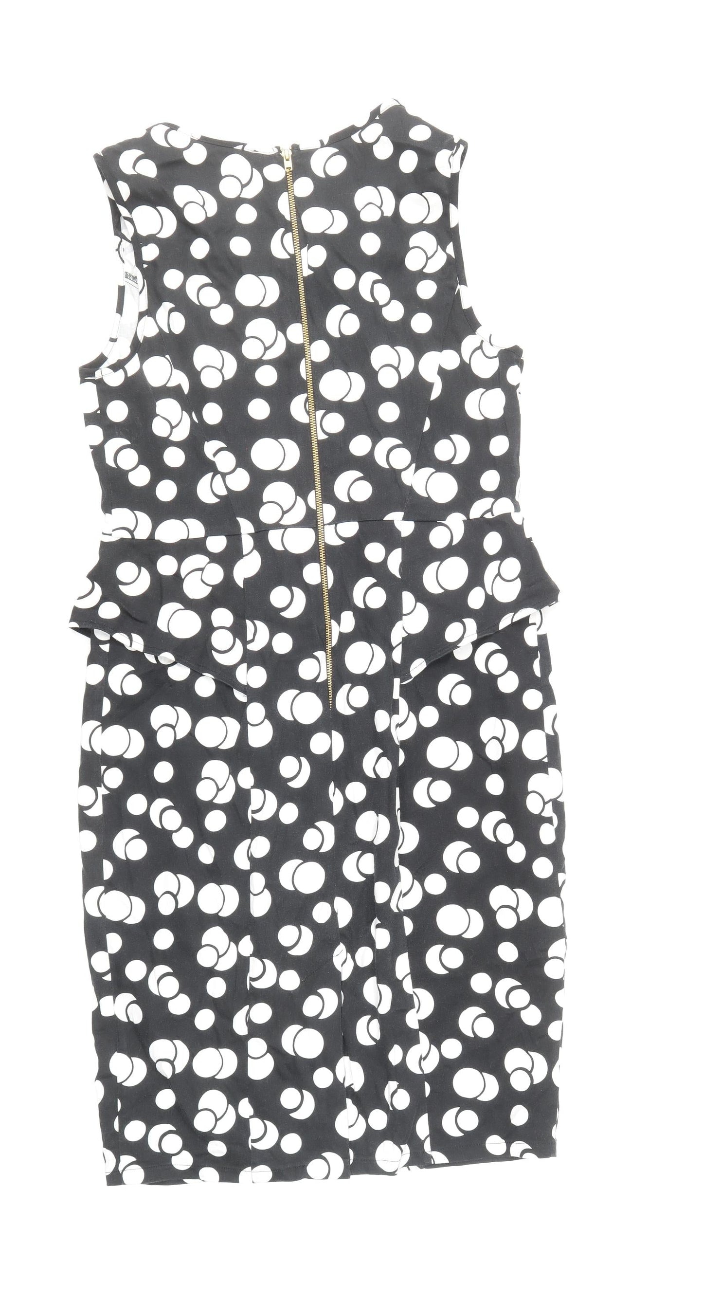 George Womens Black Polka Dot Cotton Shift Size 12 Boat Neck Zip