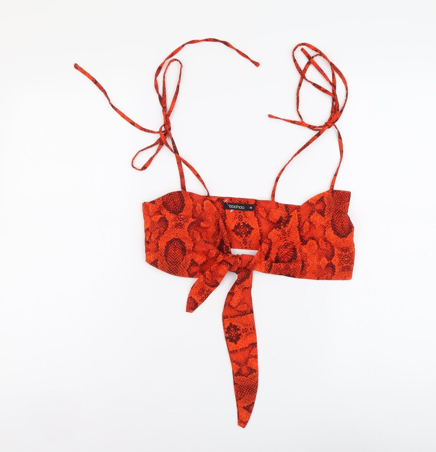 Boohoo Womens Orange Animal Print Polyester Cropped Blouse Size M Sweetheart