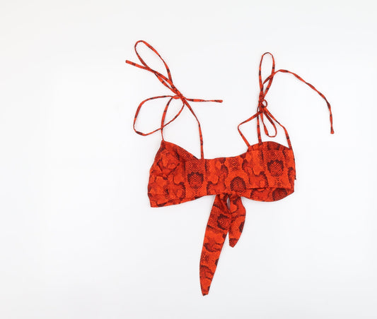 Boohoo Womens Orange Animal Print Polyester Cropped Blouse Size M Sweetheart