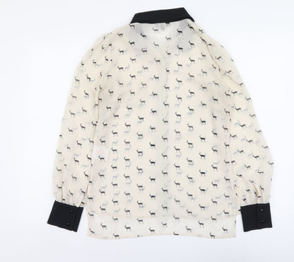 Papaya Womens Beige Geometric Polyester Basic Button-Up Size 10 Collared - Deer Print