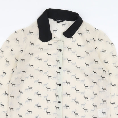 Papaya Womens Beige Geometric Polyester Basic Button-Up Size 10 Collared - Deer Print