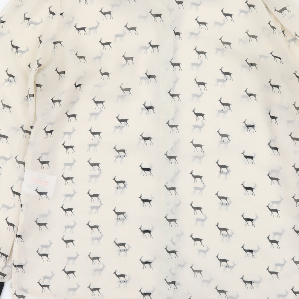 Papaya Womens Beige Geometric Polyester Basic Button-Up Size 10 Collared - Deer Print