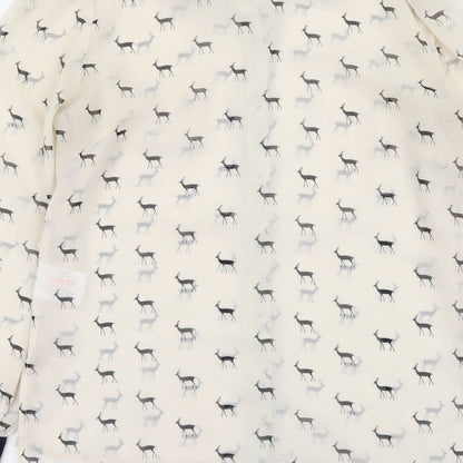 Papaya Womens Beige Geometric Polyester Basic Button-Up Size 10 Collared - Deer Print