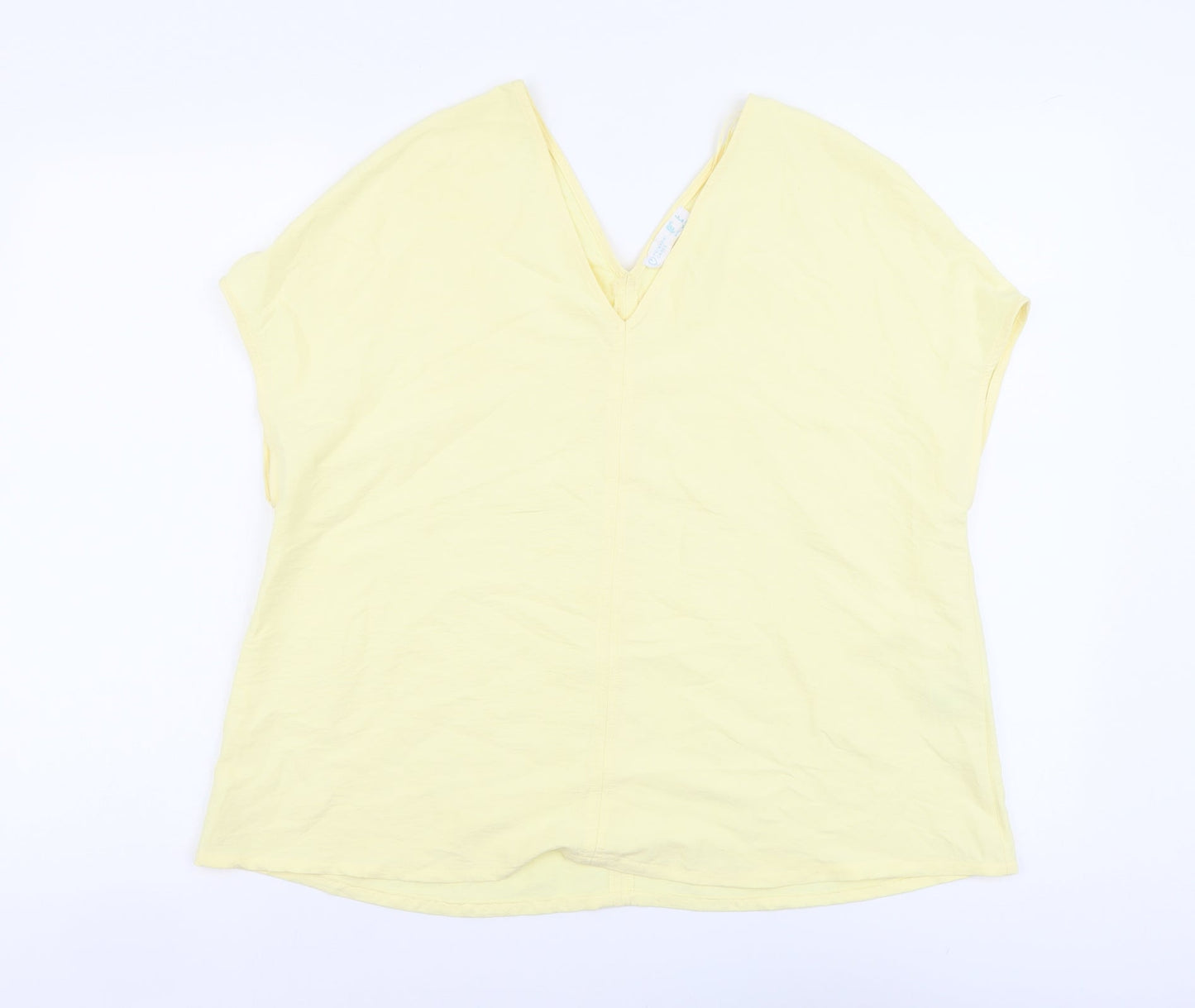 Primark Womens Yellow Polyester Basic T-Shirt Size 8 V-Neck - Box Fit TShirt
