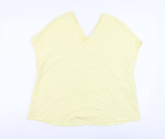 Primark Womens Yellow Polyester Basic T-Shirt Size 8 V-Neck - Box Fit TShirt