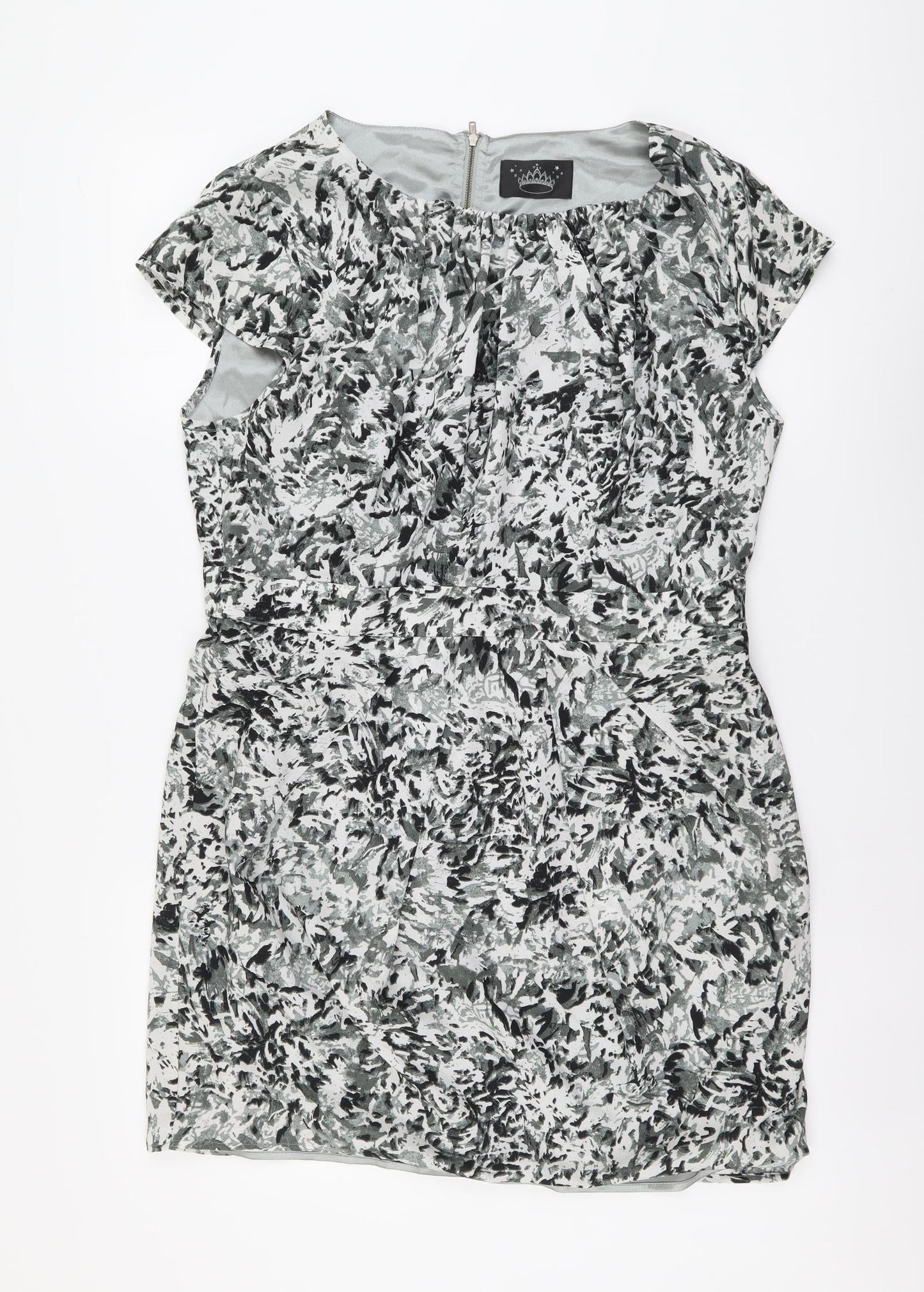 Drama Queen Womens Grey Geometric Polyester Shift Size 16 Boat Neck Zip