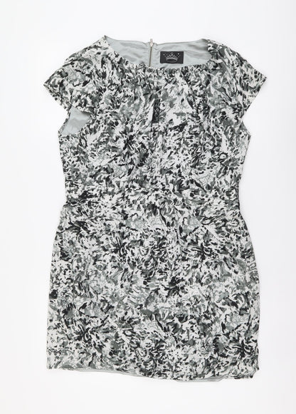 Drama Queen Womens Grey Geometric Polyester Shift Size 16 Boat Neck Zip