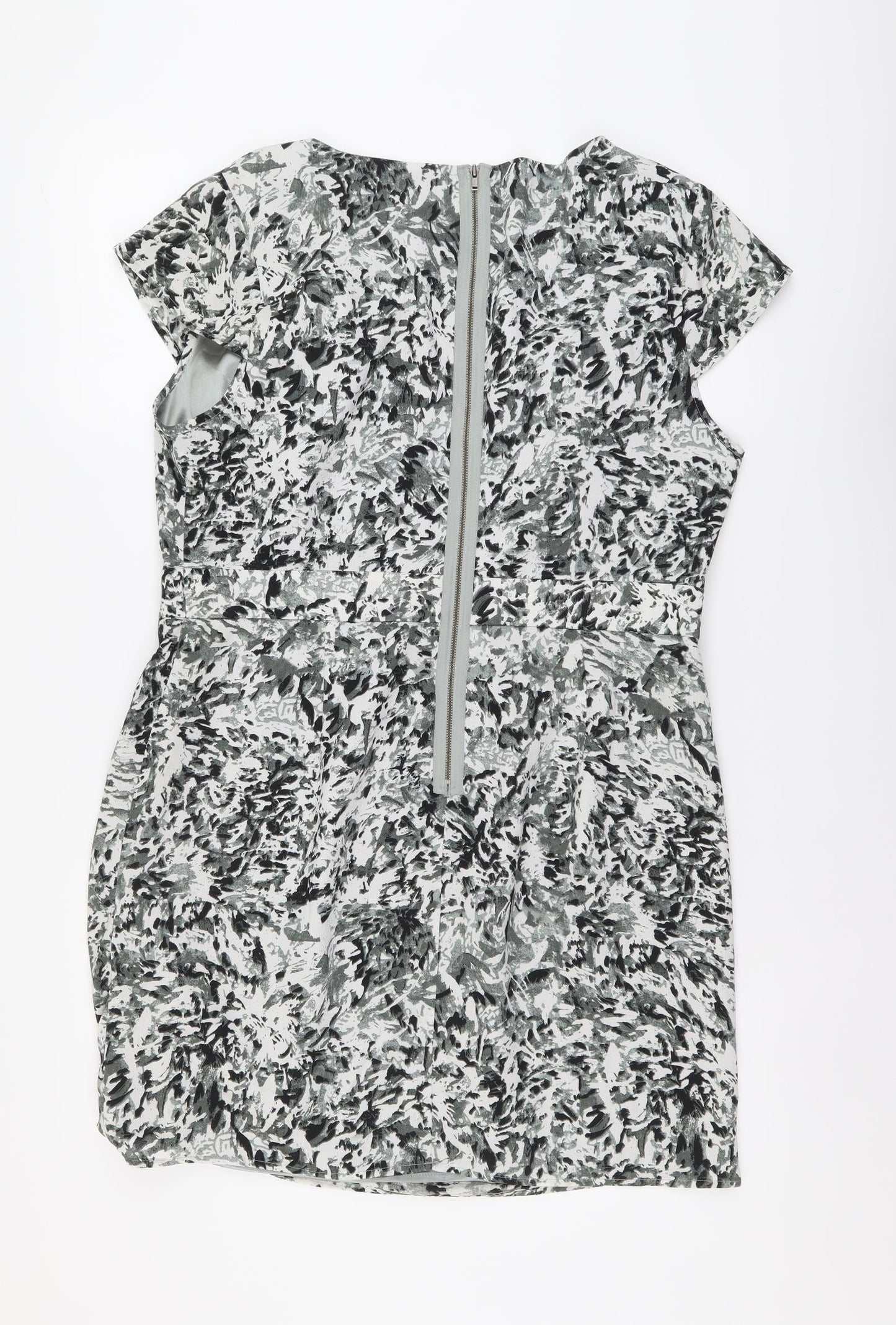 Drama Queen Womens Grey Geometric Polyester Shift Size 16 Boat Neck Zip