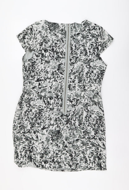 Drama Queen Womens Grey Geometric Polyester Shift Size 16 Boat Neck Zip