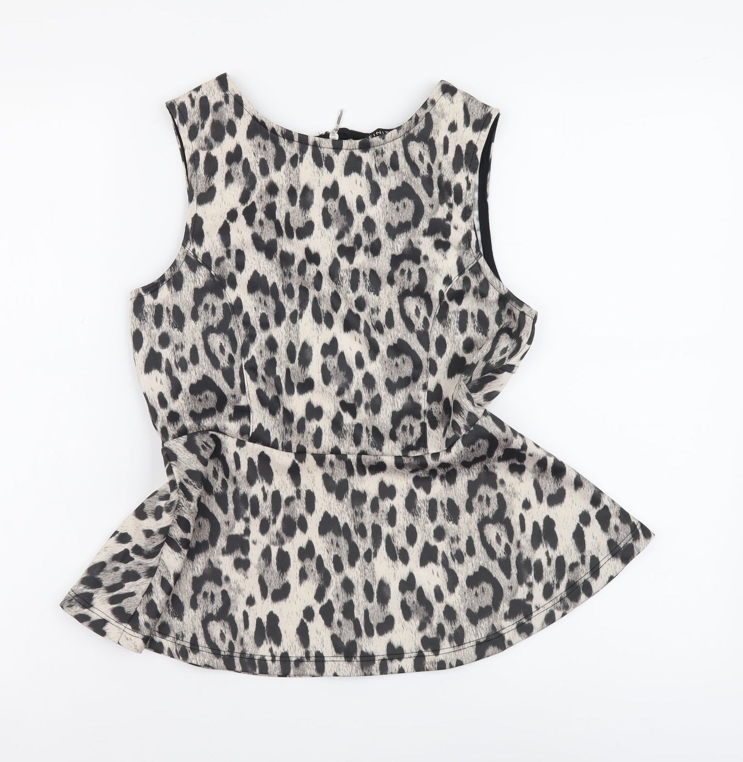 Definitions Womens Beige Animal Print Polyester Basic Tank Size 10 Scoop Neck - Leopard Print Cut Out Back Detail, Peplum