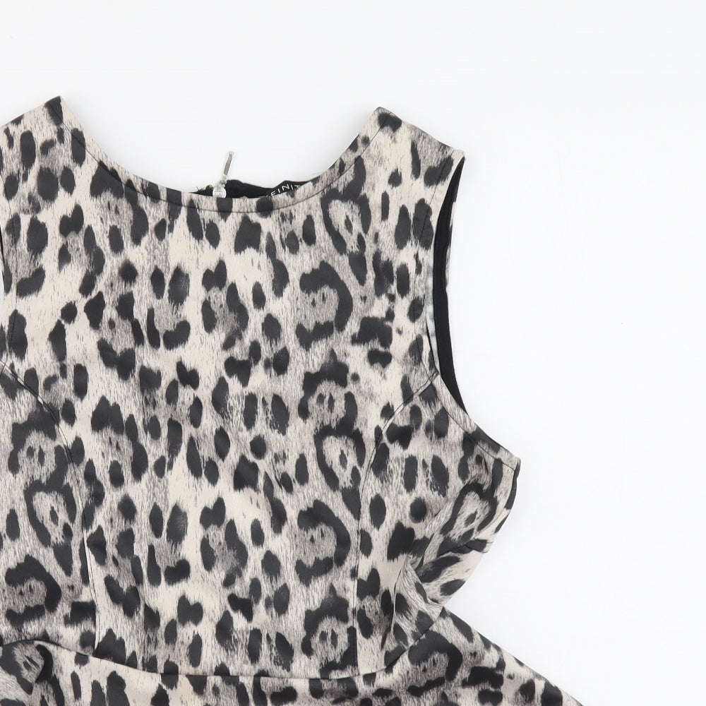 Definitions Womens Beige Animal Print Polyester Basic Tank Size 10 Scoop Neck - Leopard Print Cut Out Back Detail, Peplum