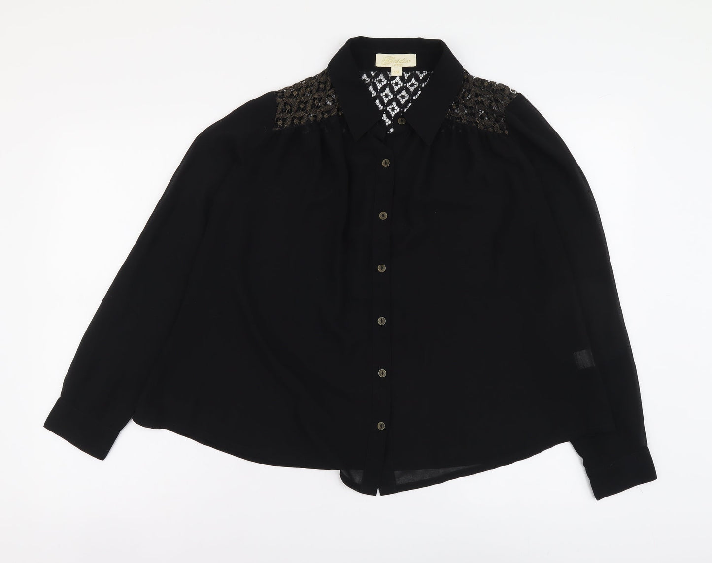 Goldie London Womens Black Polyester Cropped Button-Up Size S V-Neck - Lace detail on back