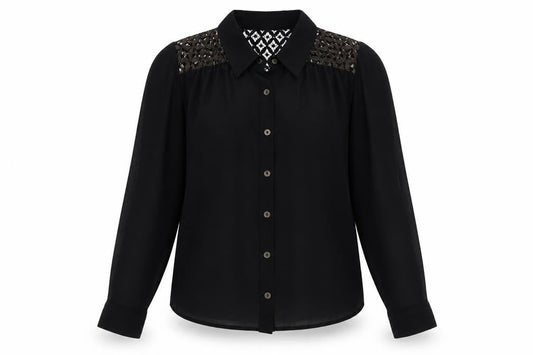Goldie London Womens Black Polyester Cropped Button-Up Size S V-Neck - Lace detail on back