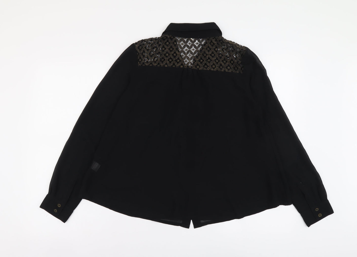 Goldie London Womens Black Polyester Cropped Button-Up Size S V-Neck - Lace detail on back