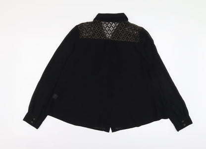 Goldie London Womens Black Polyester Cropped Button-Up Size S V-Neck - Lace detail on back