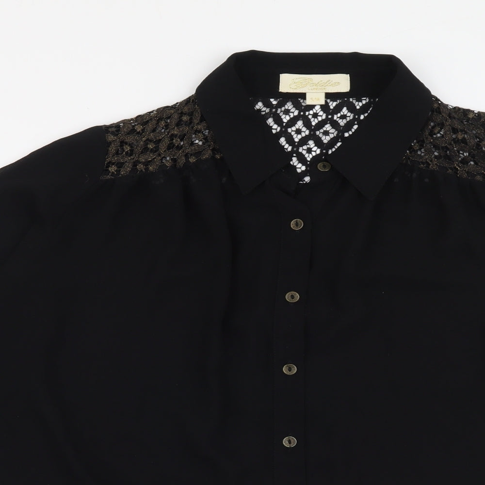 Goldie London Womens Black Polyester Cropped Button-Up Size S V-Neck - Lace detail on back