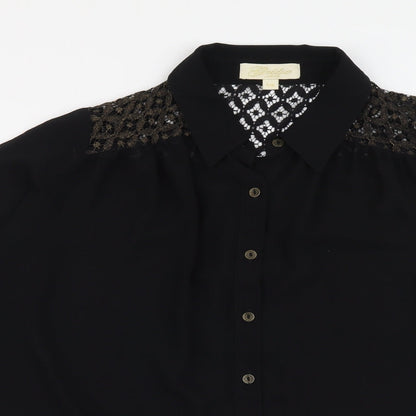 Goldie London Womens Black Polyester Cropped Button-Up Size S V-Neck - Lace detail on back