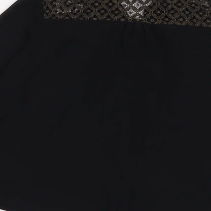Goldie London Womens Black Polyester Cropped Button-Up Size S V-Neck - Lace detail on back