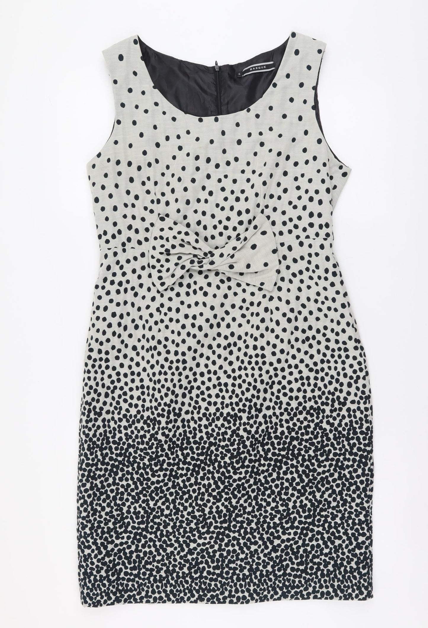 Basque Womens Beige Polka Dot Cotton Pencil Dress Size 14 Scoop Neck Zip
