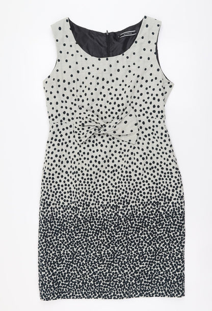Basque Womens Beige Polka Dot Cotton Pencil Dress Size 14 Scoop Neck Zip