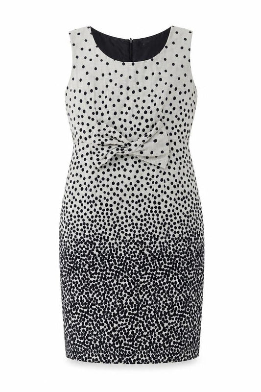 Basque Womens Beige Polka Dot Cotton Pencil Dress Size 14 Scoop Neck Zip