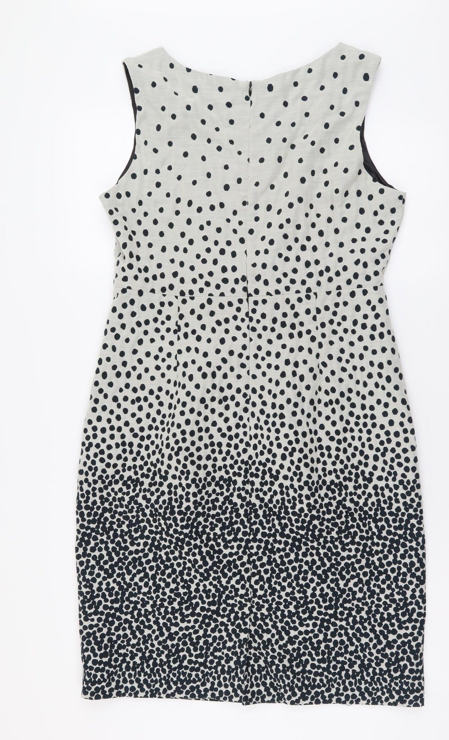 Basque Womens Beige Polka Dot Cotton Pencil Dress Size 14 Scoop Neck Zip