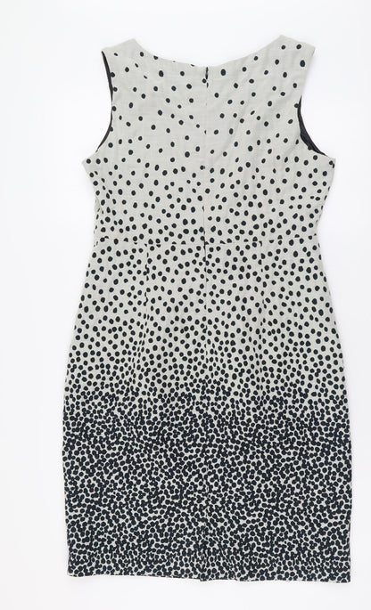 Basque Womens Beige Polka Dot Cotton Pencil Dress Size 14 Scoop Neck Zip