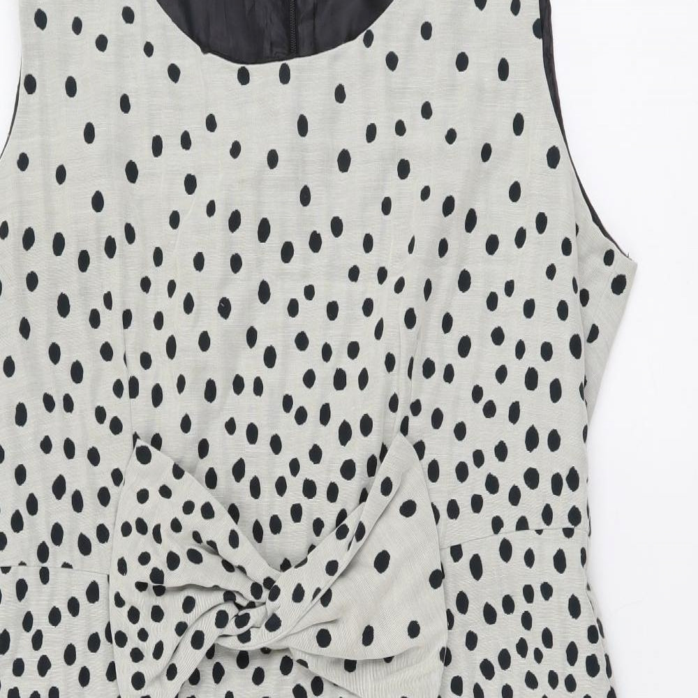 Basque Womens Beige Polka Dot Cotton Pencil Dress Size 14 Scoop Neck Zip