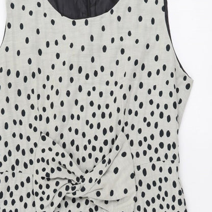 Basque Womens Beige Polka Dot Cotton Pencil Dress Size 14 Scoop Neck Zip