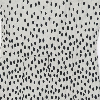Basque Womens Beige Polka Dot Cotton Pencil Dress Size 14 Scoop Neck Zip