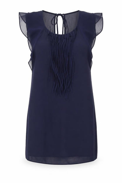 Warehouse Womens Blue Bamboo Shift Size 10 Round Neck Tie
