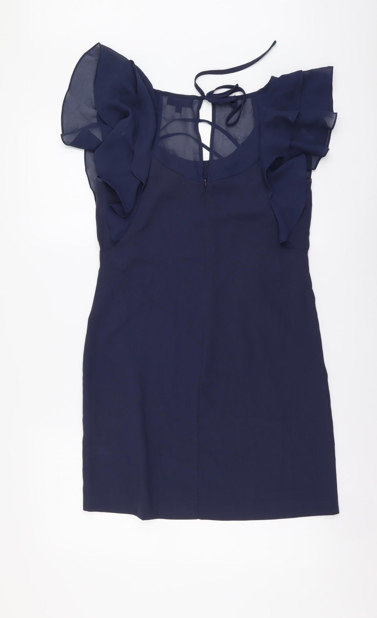 Warehouse Womens Blue Bamboo Shift Size 10 Round Neck Tie