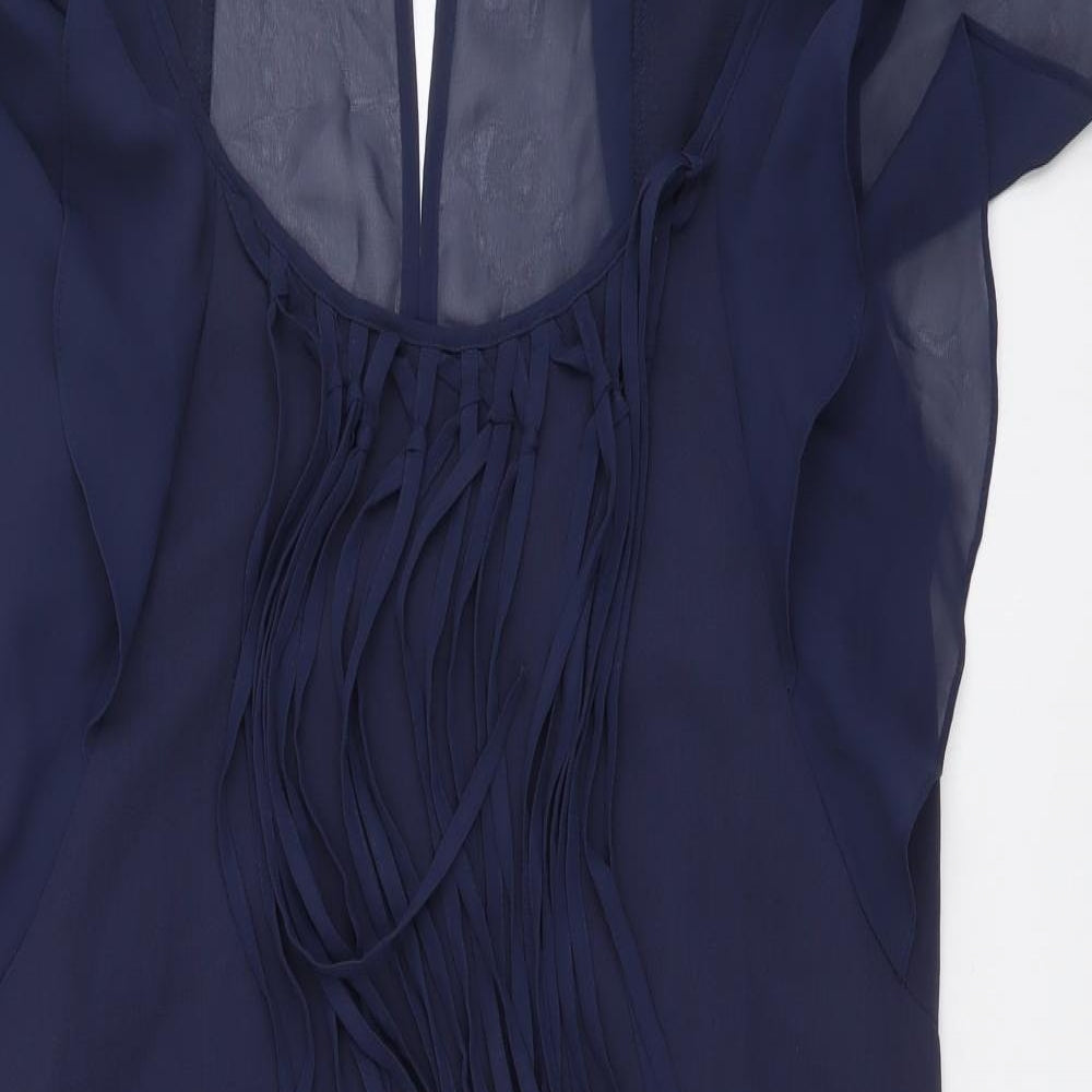 Warehouse Womens Blue Bamboo Shift Size 10 Round Neck Tie