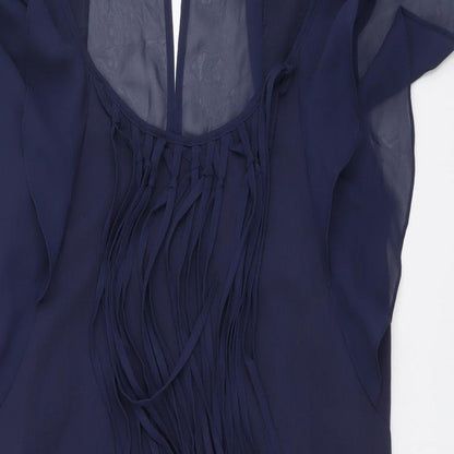 Warehouse Womens Blue Bamboo Shift Size 10 Round Neck Tie