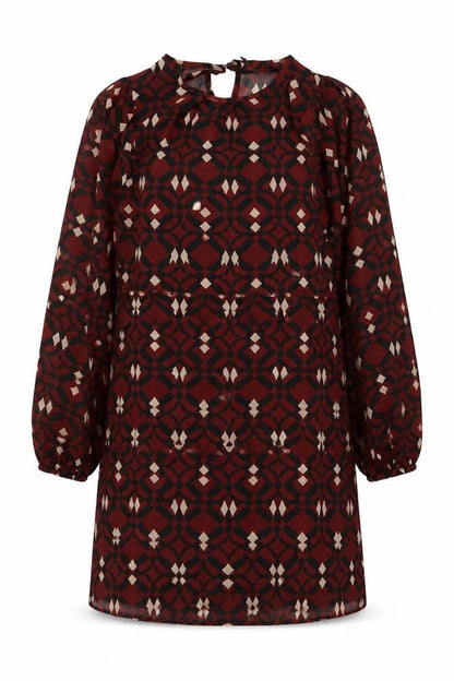 Zara Womens Brown Geometric Polyester Shift Size M Round Neck Button