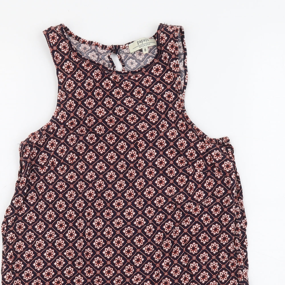 Papaya Womens Multicoloured Geometric Viscose Basic Tank Size 8 Round Neck
