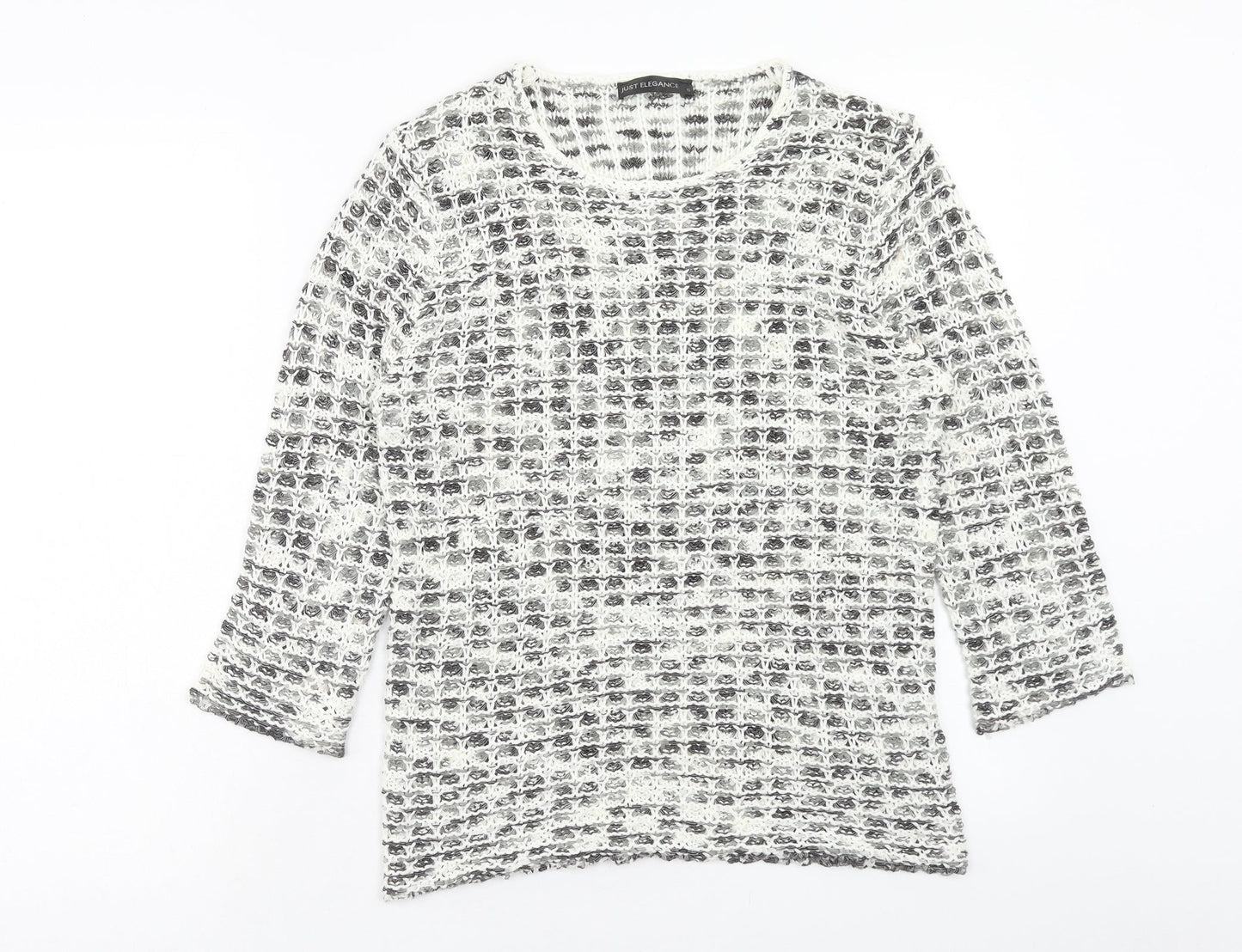 Just Elegance Womens White Round Neck Acrylic Pullover Jumper Size S